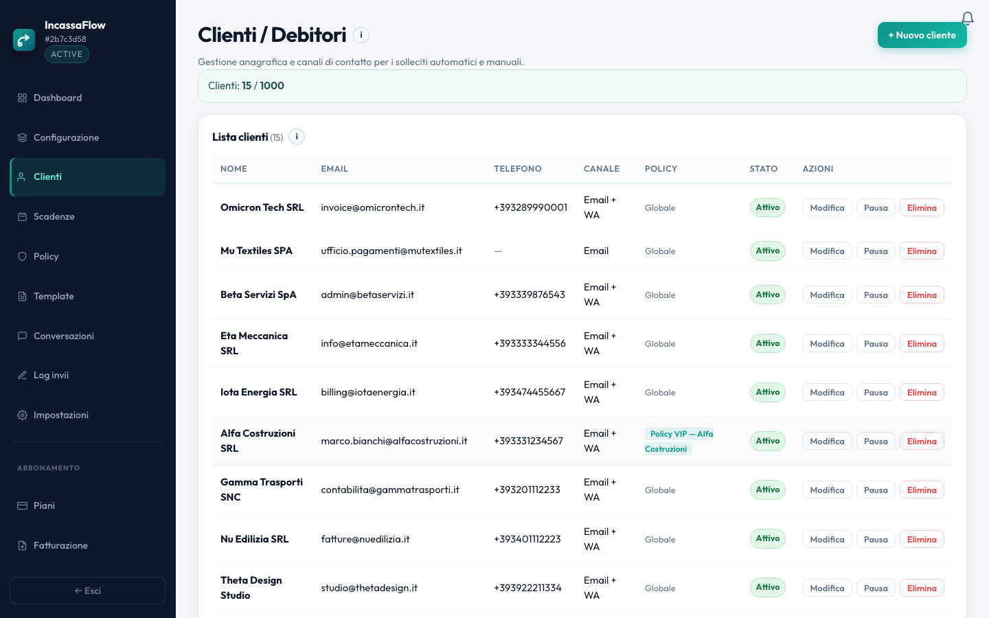 Gestione anagrafica clienti con import CSV