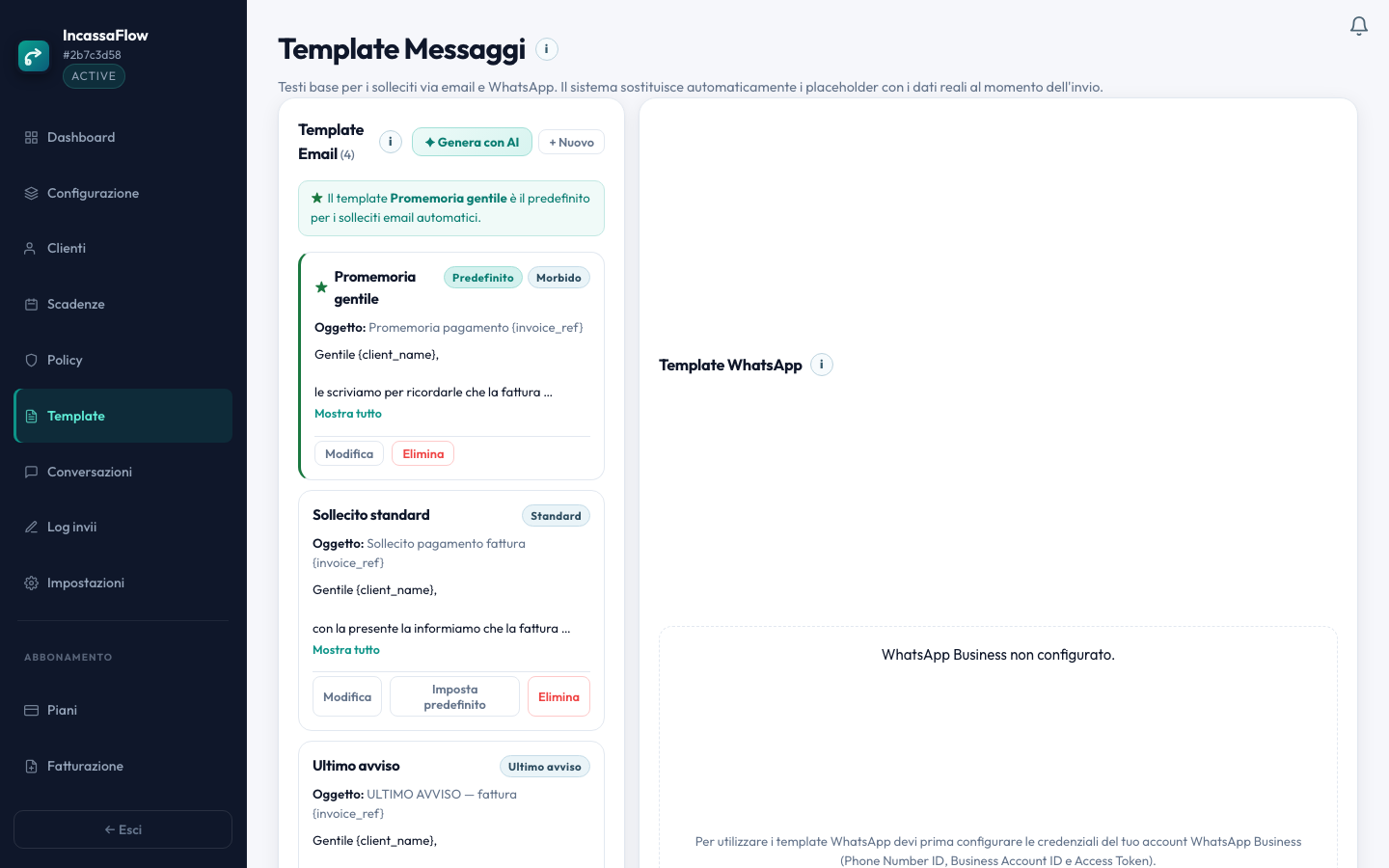 Template email e WhatsApp personalizzabili